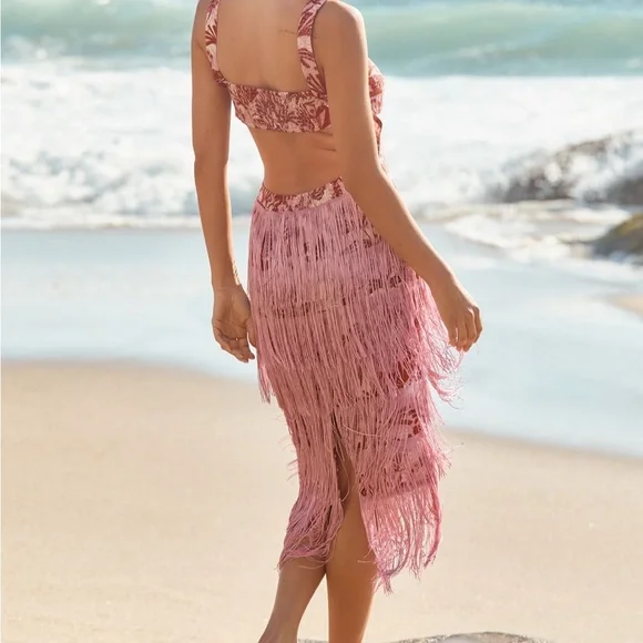 Pink Fringe Beach Cover-Up Dress - Picture 1 of 5